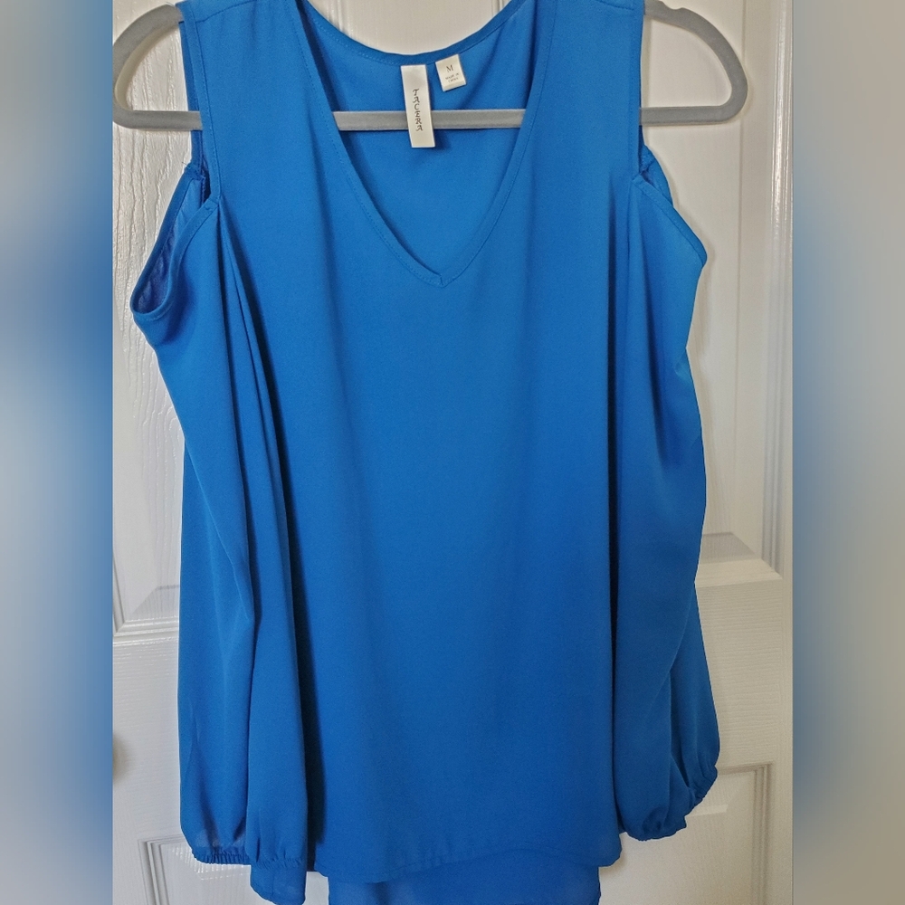 Tacera Royal Blue Cold Shoulder Blouse